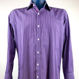English Laundry Men's Dress Shirt Purple Striped